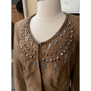 DOUBLE D RANCH cross embellished leather jacket sz S